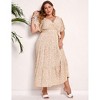 Coolmee Women Summer Maxi Dress Plus Size V Neck Wrap Floral Print Short Sleeves Ruffle Tiered Dress with Belt - 2 of 4