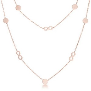Krystal Double Layer Infinity and Disc Necklace – Rose Gold Stainless Steel Station Chain with Minimalist Symbolic Accents - 1 of 1