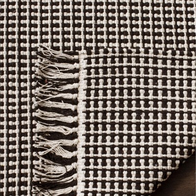 Ivory and Black Cotton Flat Woven Handmade Runner Rug 2'3" x 14'