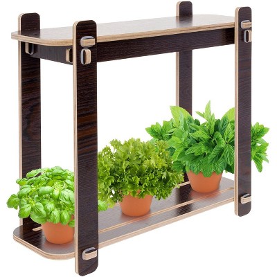 Mindful Design Wood Finish LED Indoor Garden - Countertop Grow Stand for Herbs, Succulents, Vegetables - Dark Wood