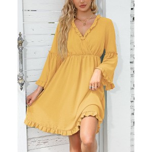 Women's Wrap V-Neck Ruffle Dress Flared Long Sleeve Mini Dress Party Dress - 1 of 4