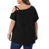 Women's Plus Size Criss Cross Off One Shoulder Short Sleeve Boat Neck Summer Casual Blouses - Agnes Orinda - 4 of 4