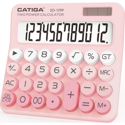 Pendancy Pink Cute Desktop Calculator - 12 Digit Large LCD Display With Typewriter-Style Buttons & Anti-Slip Mat