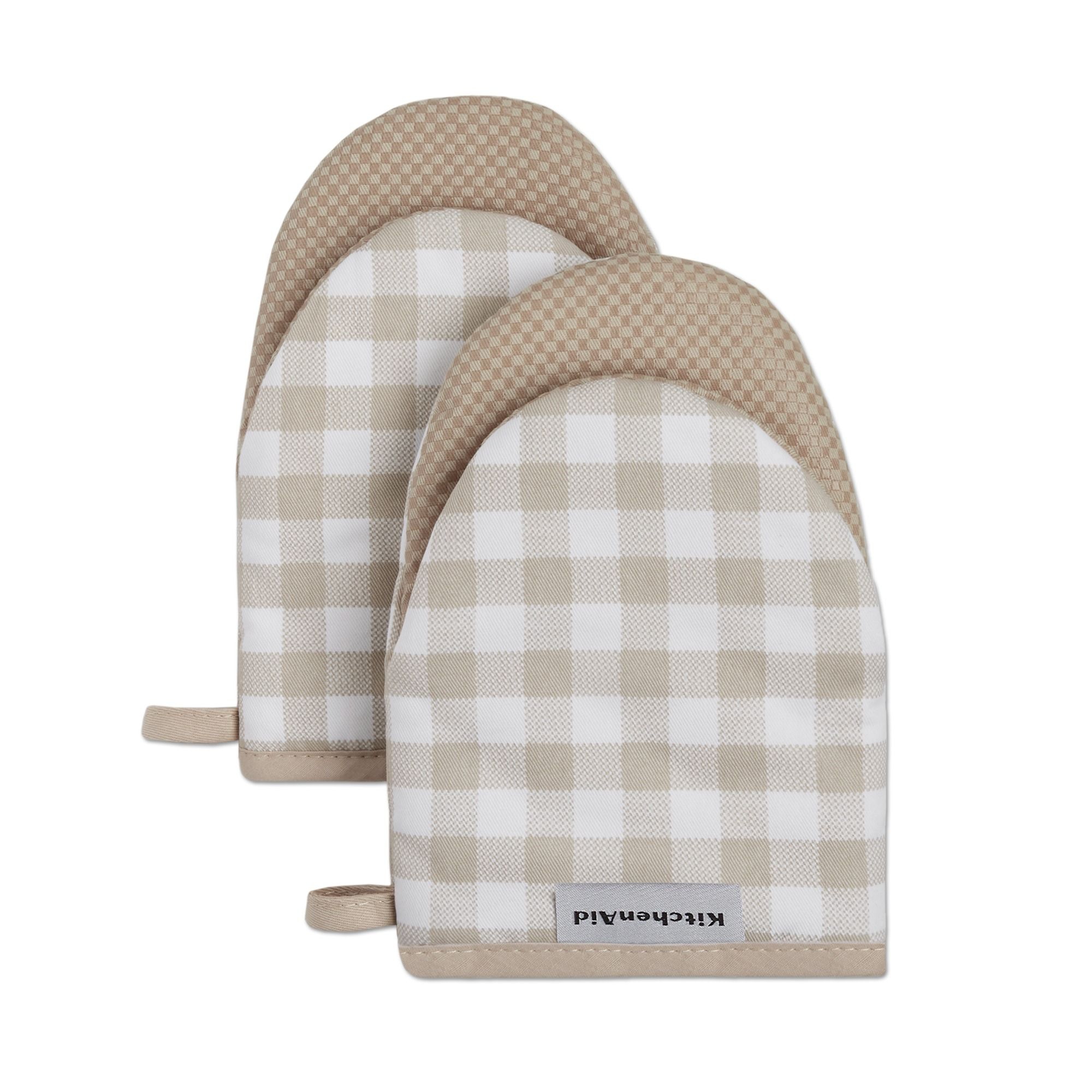 KitchenAid Gingham Mini Oven Mitts 2-Pack, Milkshake Tan