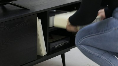 Black Particle Board TV Stand with Cabinets for 65" TVs