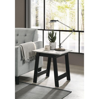 Vynxaria 19" Black End Table with Faux Marble Top Finish, 19"H