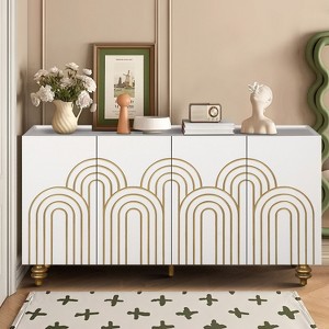 VYNXARIA Modern White Fluted Sideboard Buffet with Gold Accents and Adjustable Shelves - 1 of 4