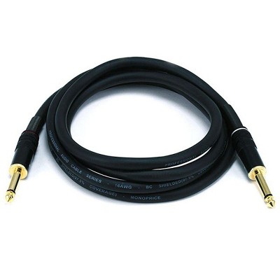 Monoprice Audio Cable Cord - 6 Feet - Black | 1/4 Inch (TS) Male to Male -16AWG, Gold Plated - Premier Series