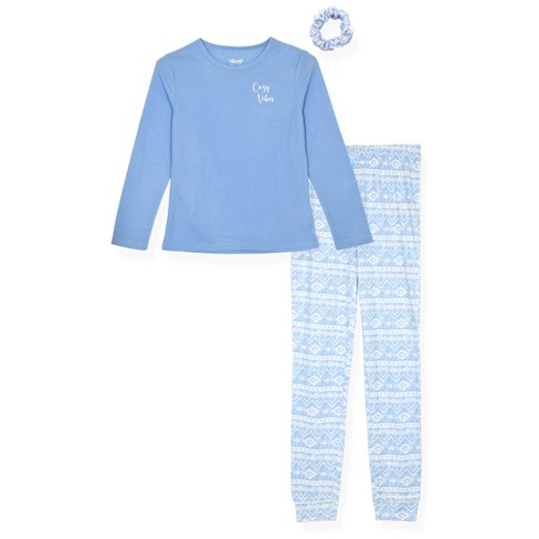 Sleep On It Girls 2-piece Hacci Pajama Set- Cozy Vibes, Blue