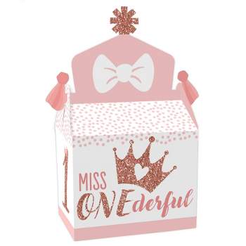 Big Dot of Happiness 1st Birthday Little Miss Onederful - Treat Box Party Favors - Girl First Birthday Party Goodie Gable Boxes - Set of 12