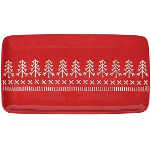 Primitives By Kathy 8.0 Inch Nordic Tree Platter Christmas Seasonal Tabletop , Red Glazed Finish (1PC) - 1 of 3