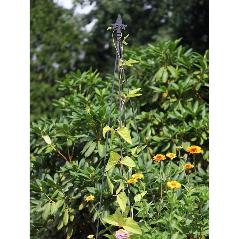 58&#34; Tall Iron Fleur-De-Lis Garden  Trellis Tool Black Powder Coat Finish- Achla Designs, 3 of 6