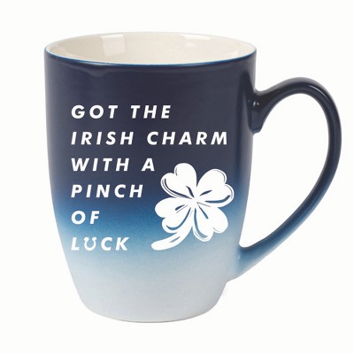 Elanze Designs Irish Charm With Pinch Of Luck Two Toned Ombre Matte 10 ounce New Bone China Coffee Tea Cup Mug, Navy Blue and White