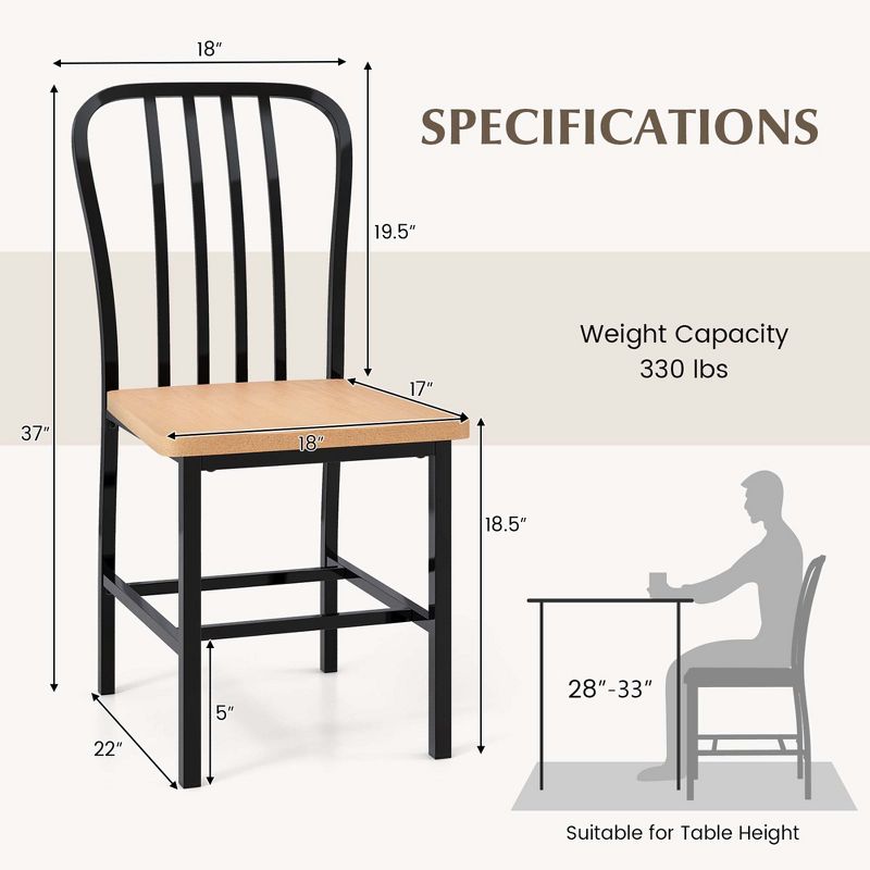 Costway Dining Chairs Set of 2 High Back Navy Chairs Metal Frame Footrests Kitchen Black/White, 3 of 9