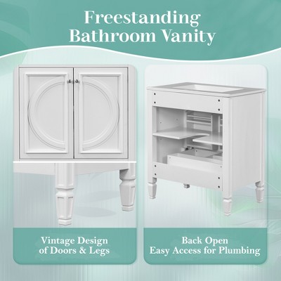 White Rubberwood 30" Bathroom Vanity with Ceramic Sink and Storage