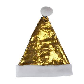 Northlight 15" Gold and Silver Reversible Sequined Christmas Santa Hat with Faux Fur Cuff