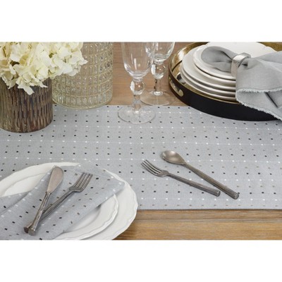 Gray Cotton Polyester Stitched Line Table Runner