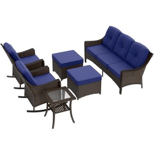 EAGLE PEAK Azure Bay 6 Pieces Wicker Outdoor Patio Furniture Set, Sofa and Rocking Chairs with Ottomans and Side Table - 1 of 4