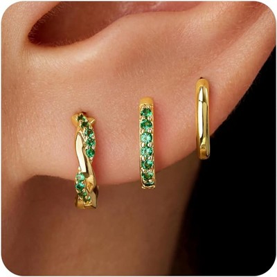Inerney Gold Huggie Hoop Earrings Set for Women, Dainty Small Sterling Silver Earring Stacks Hypoallergenic Jewelry for Multiple Piercings