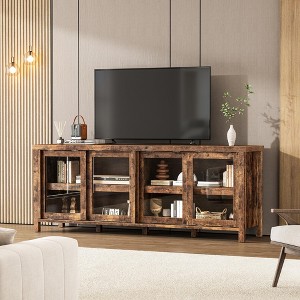 TV Stand for 65 Inch TV, Mid-Century Modern Entertainment Center with 4 Sliding Glass Doors, Media Console with Storage Cabinet for Living Room - 1 of 4