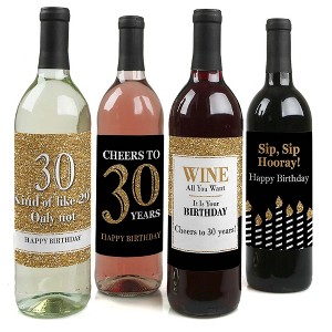 Big Dot of Happiness Adult 30th Birthday - Gold - Birthday Party Gift for Women and Men - Wine Bottle Label Stickers - Set of 4 - 1 of 4
