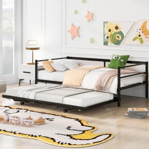 Streamdale Twin Size Metal Daybed with Adjustable Trundle, Pop Up Trundle, Black - 1 of 4