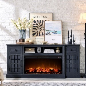 SinCiDo 70" Farmhouse Fireplace TV Stand, for 80" TV, w/ 36" Electric Fireplace, w/ Remote Control & 3D Flame, 2 Drawers, Adjustable Partition - 1 of 4