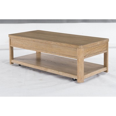 Light Brown Rectangular Wood Coffee Table with Storage