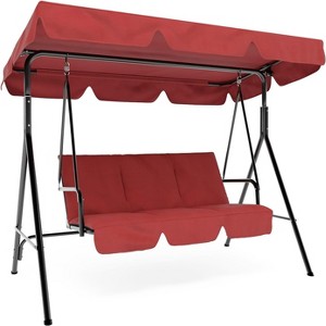 3-Seater Outdoor Porch Swing Chair with Adjustable Canopy, Heavy-Duty Steel Frame, 600 Lb Capacity, Weatherproof Cushions - 1 of 4
