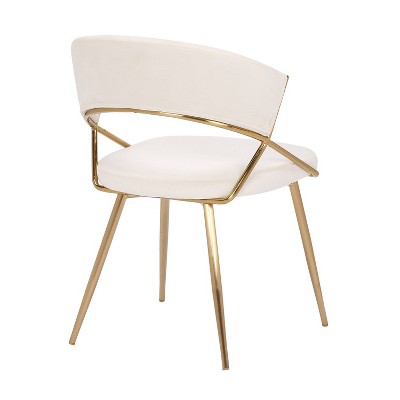 Cream Velvet and Gold Steel Upholstered Dining Chairs - Set of 2
