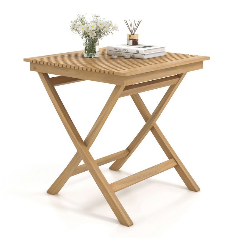 Costway 27.5" Patio Bistro Table with Slatted Tabletop Indonesia Teak Wood & Thickened Top, 1 of 11
