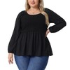 Agnes Orinda Women's Plus Size Smocked Peplum Round Neck Long Sleeve Chiffon Shirt Blouses - 2 of 4