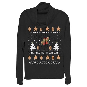 Juniors Womens Nintendo Ugly Christmas Mario Coin Cowl Neck Sweatshirt - 1 of 3