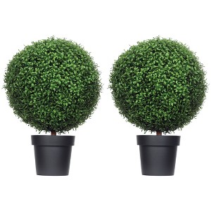 HOMCOM Set of 2 Fake Plants, Artificial Trees in Pot, Ball Boxwood Topiary Tree, Green - 1 of 4