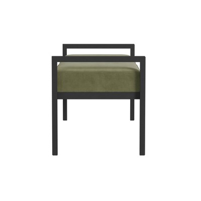 Sage Green Velvet and Black Metal Bedroom Bench with Storage