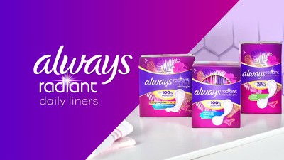 Always Radiant Pantiliners, Regular, Unscented, 96 Liners (Pack of