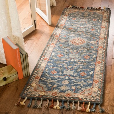 Blue Wool Handmade Tufted Reversible Runner Rug