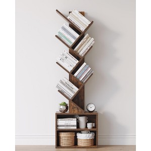 HDZNVF 6 Tier Tree Bookshelf, Small Bookcase With Storage Cabinet, Floor Standing Book Shelf，Brown - 1 of 4