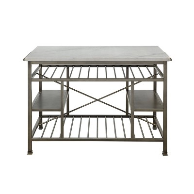Lanzo 50" Marble and Antique Pewter Kitchen Island