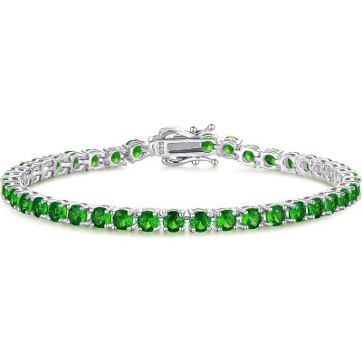 Sterling Silver Birthstone Tennis Bracelet, 4mm Wide 7.2 Inch Fine Jewelry for Wedding, Prom, Birthday Gift for Women