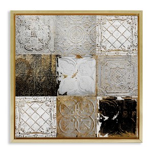 Stupell Industries Antique Ceiling Tile Collage Floating Frame Canvas Art, Gold, 18" x 18" - 1 of 4