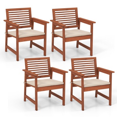 Tangkula Outdoor Hardwood Armchairs Set of 2/4 Weather-resistant Slatted Armchairs w/Removable Cushions