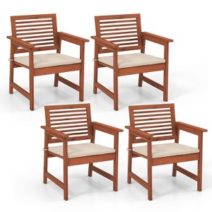 Tangkula Outdoor Hardwood Armchairs Set of 2/4 Weather-resistant Slatted Armchairs w/Removable Cushions - 1 of 4