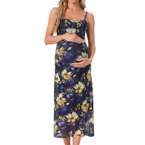 INSPIRE CHIC Women's Mesh Ruched Side Stylish Bodycon Spaghetti Strap Midi Maternity Dress - 1 of 4