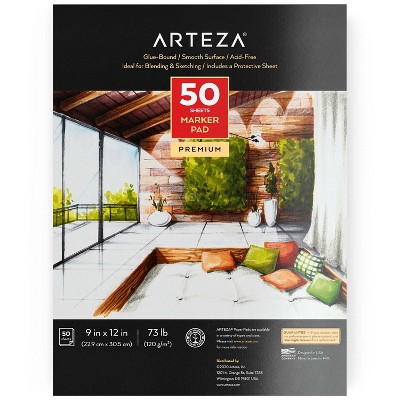 Arteza Marker Paper Pad, 9”x12”, 50 Sheets, Glue-Bound (ARTZ-3665)