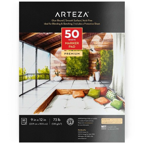 Arteza Marker Paper Pad, 9x12, 50 Sheets, Glue-Bound - 2 Pack 