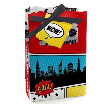 Big Dot of Happiness Bam Superhero - Baby Shower or Birthday Party Favor Boxes - Set of 12