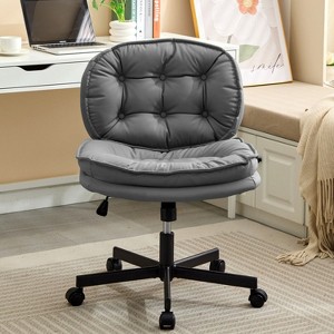 Armless-Office Desk Chair with Wheels, PU Leather Cross Legged Wide Chair, Comfortable Adjustable Swivel Task Chairs for Home Office-The Pop Home - 1 of 4