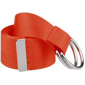 INSPIRE CHIC Women's Double D-Ring Buckle Canvas Solid Color Adjustable Waist Belts - 1 of 4