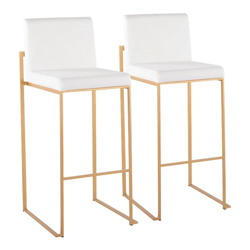 Set of 2 Fuji High Back Stainless Steel/Velvet Barstools with Gold Legs - LumiSource, 1 of 12